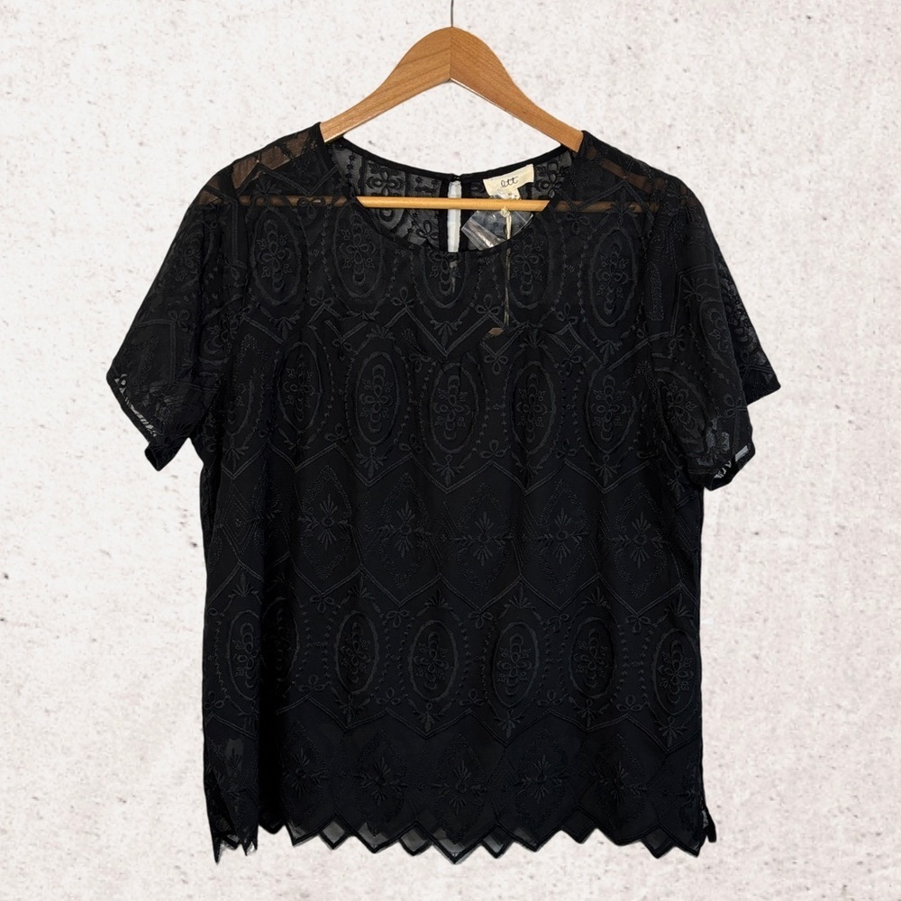 Ott Black Boxy Blouse with Short Sleeves NWT